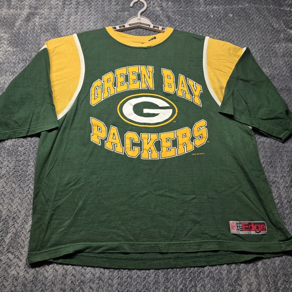 Vintage THE EDGE Green Bay Packers Men's Short Sleeve Shirt Size Large Retro NFL